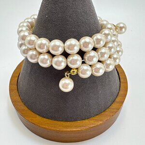 VTG Faux Pearl Triple Bypass Flexible Wrap Bracelet Pearl Tassel Ends